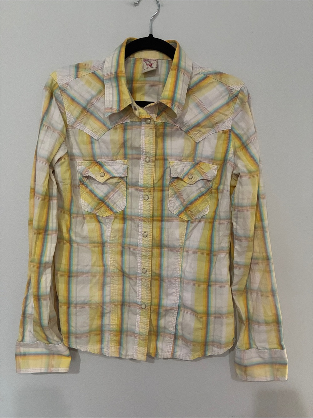 True Religion Yellow Plaid Long-Sleeve Button-Down Shirt - Picture 2 of 8